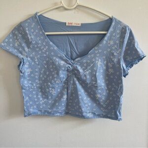 Romwe Flower Printed Short Sleeve Top